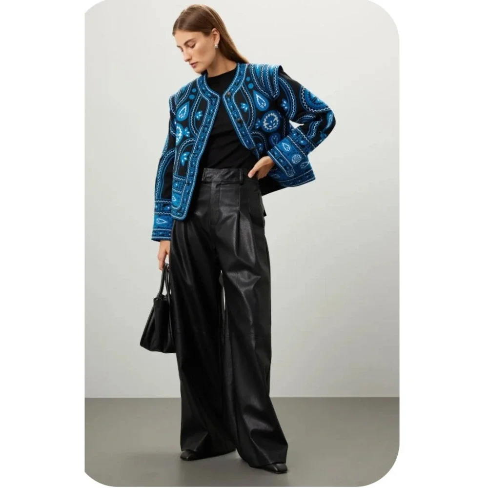 Sea New York Gael Quilted Jacket Black Blue Embroidered Paisley Boho Sz L